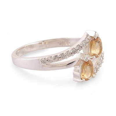 Alternate image for Citrine and Silver Cocktail Ring with Pave Cubic Zirconia Sparkling Splendor