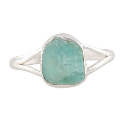 Alternate image for Sterling Silver Single Stone Ring with Freeform Apatite Gem Hypnotic Magic