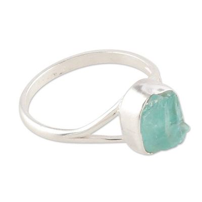 Alternate image for Sterling Silver Single Stone Ring with Freeform Apatite Gem Hypnotic Magic