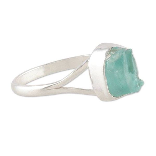 Alternate image for Sterling Silver Single Stone Ring with Freeform Apatite Gem Hypnotic Magic