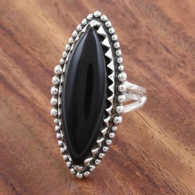 Alternate image for Marquise Bezel Set Black Onyx Cabochon Cocktail Ring Regal Royal