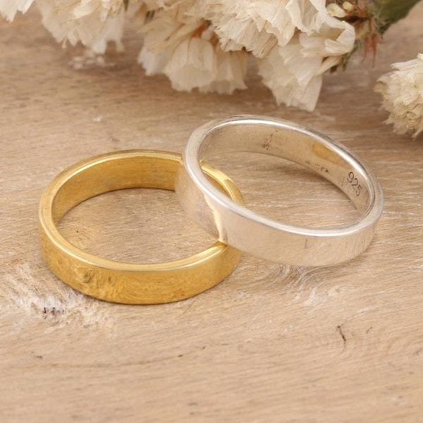 Alternate image for Pair of One Gold-plated and One Sterling Silver Band Rings Graceful Duo