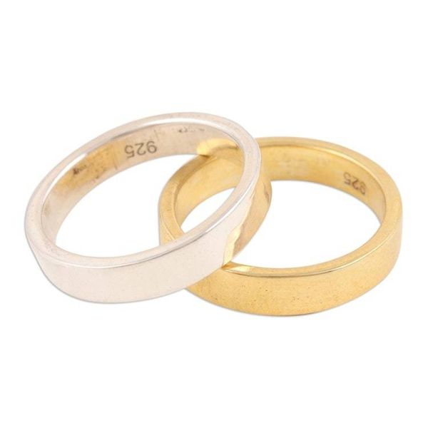 Alternate image for Pair of One Gold-plated and One Sterling Silver Band Rings Graceful Duo