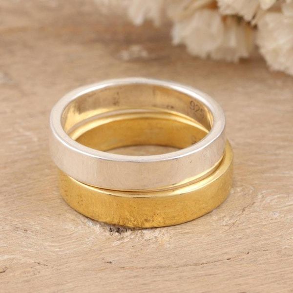 Alternate image for Pair of One Gold-plated and One Sterling Silver Band Rings Graceful Duo