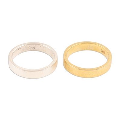 Alternate image for Pair of One Gold-plated and One Sterling Silver Band Rings Graceful Duo