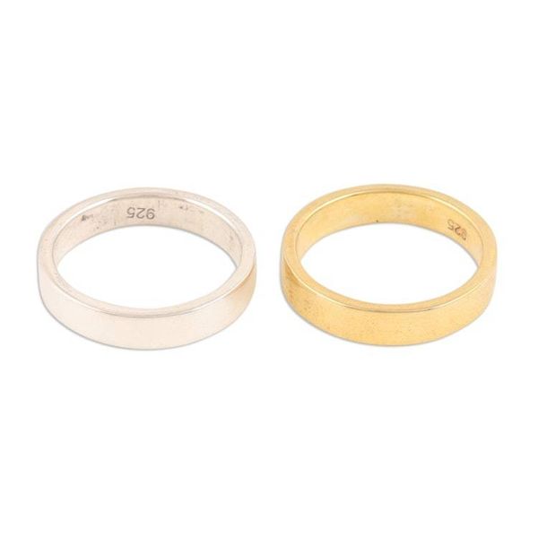 Alternate image for Pair of One Gold-plated and One Sterling Silver Band Rings Graceful Duo