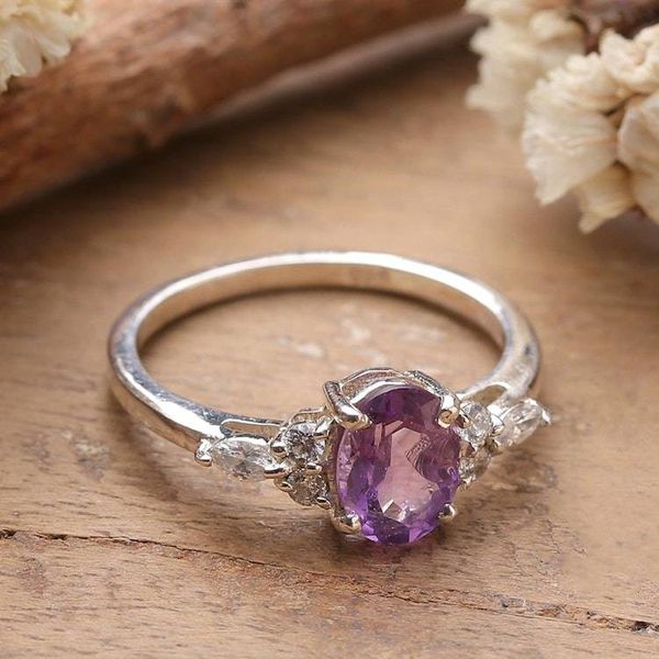 Alternate image for Amethyst Cubic Zirconia Silver Cocktail Ring from India Sparkling Violet