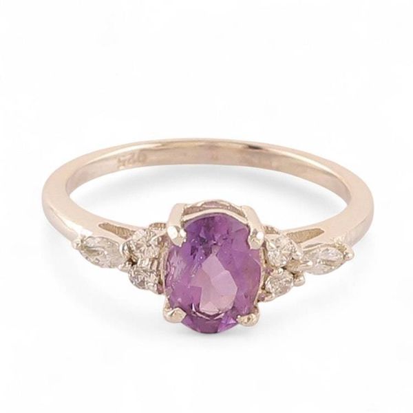 Alternate image for Amethyst Cubic Zirconia Silver Cocktail Ring from India Sparkling Violet