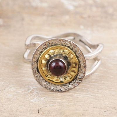 Alternate image for Floral Sterling Silver and Brass Cocktail Ring with Garnet Perseverant Spring