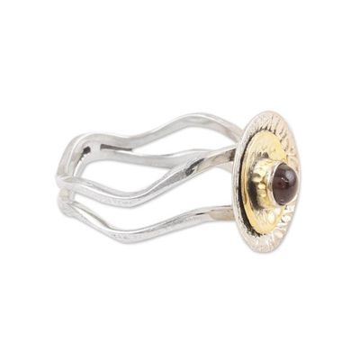 Alternate image for Floral Sterling Silver and Brass Cocktail Ring with Garnet Perseverant Spring