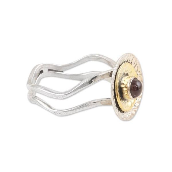 Alternate image for Floral Sterling Silver and Brass Cocktail Ring with Garnet Perseverant Spring