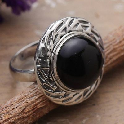 Alternate image for Polished Modern Onyx Cabochon Cocktail Ring from India Enigmatic Lady