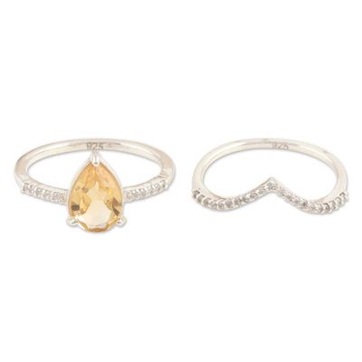 Alternate image for One-Carat Faceted Citrine Stacking Rings Set of 2 Success Diadem
