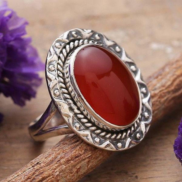 Alternate image for Traditional Natural Carnelian Cabochon Cocktail Ring Flaming Glam
