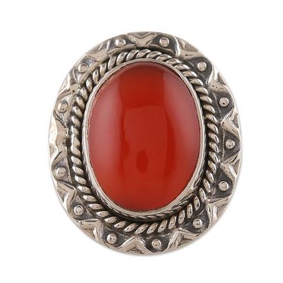 Alternate image for Traditional Natural Carnelian Cabochon Cocktail Ring Flaming Glam