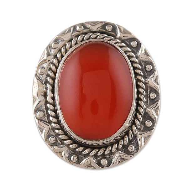 Alternate image for Traditional Natural Carnelian Cabochon Cocktail Ring Flaming Glam
