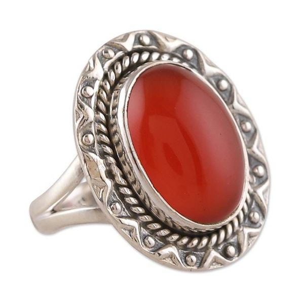 Alternate image for Traditional Natural Carnelian Cabochon Cocktail Ring Flaming Glam