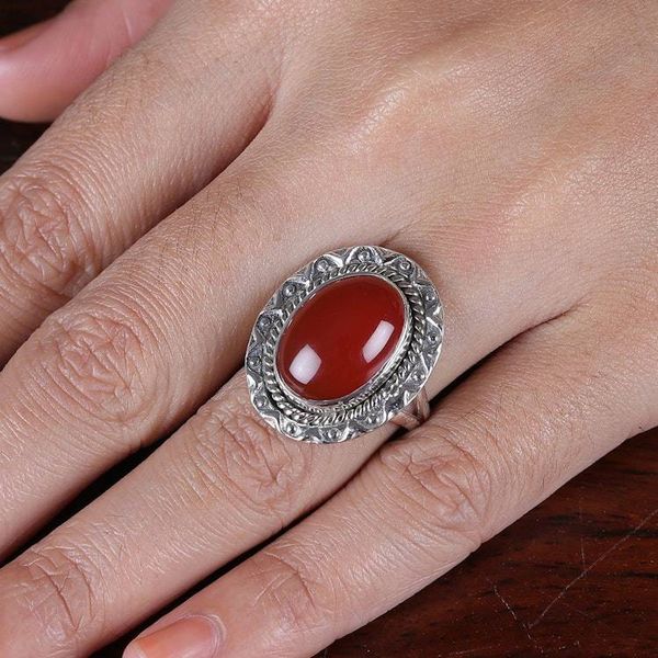 Alternate image for Traditional Natural Carnelian Cabochon Cocktail Ring Flaming Glam