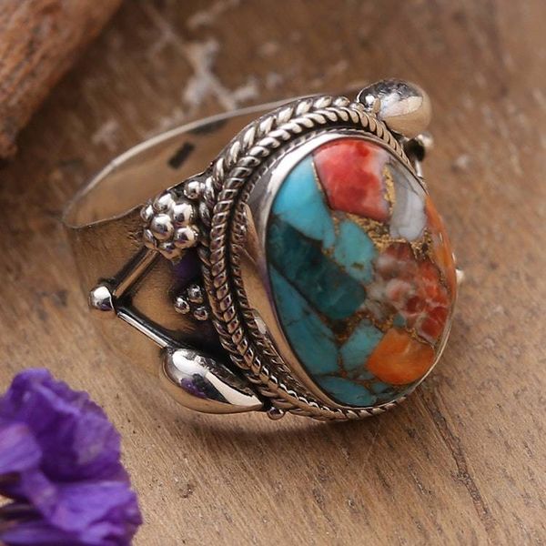 Alternate image for Classic Polished Reconstituted Turquoise Cocktail Ring Serene Splendor