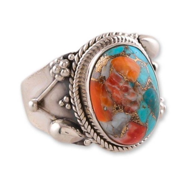 Alternate image for Classic Polished Reconstituted Turquoise Cocktail Ring Serene Splendor