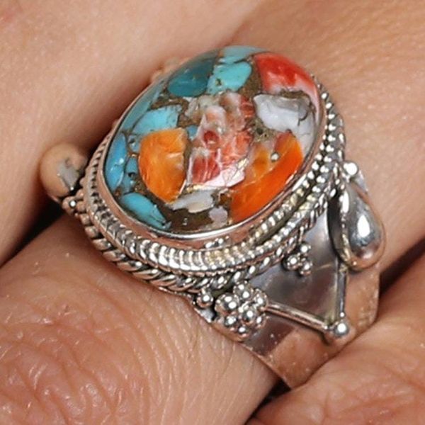 Alternate image for Classic Polished Reconstituted Turquoise Cocktail Ring Serene Splendor
