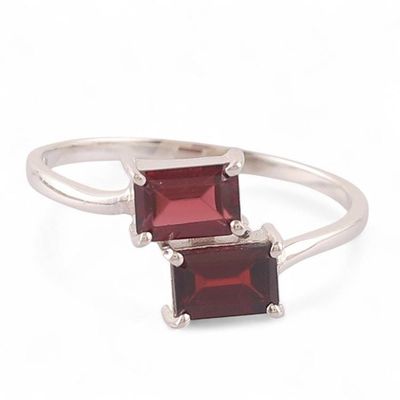 Alternate image for Geometric Silver Cocktail Ring with Rectangular Garnet Gems Crimson Embrace