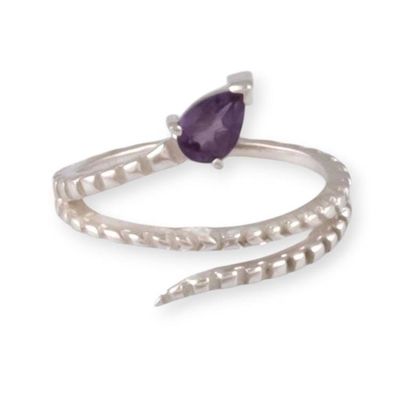 Alternate image for Coiled Snake-Shaped Silver Cocktail Ring with Amethyst Stone Coiled Snake