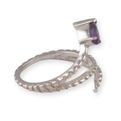 Alternate image for Coiled Snake-Shaped Silver Cocktail Ring with Amethyst Stone Coiled Snake