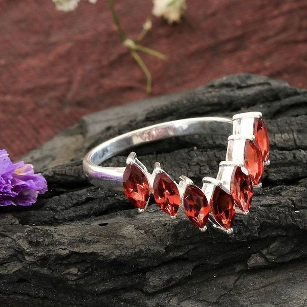 Alternate image for High-Polished Faceted Two-Carat Garnet Band Ring Scarlet Array