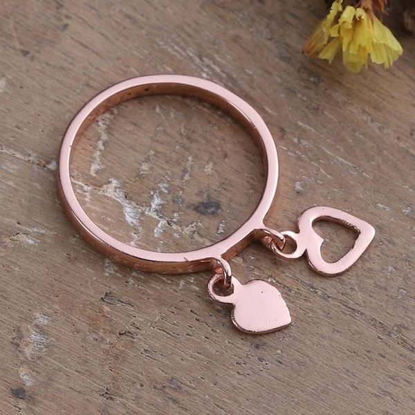 Alternate image for Romantic Heart-Themed 18k Rose Gold-Plated Charm Ring Dancing Romance