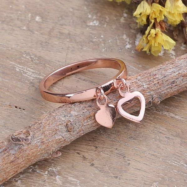 Alternate image for Romantic Heart-Themed 18k Rose Gold-Plated Charm Ring Dancing Romance