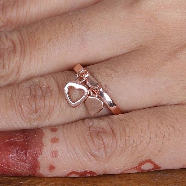 Alternate image for Romantic Heart-Themed 18k Rose Gold-Plated Charm Ring Dancing Romance
