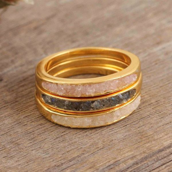 Alternate image for Set of 3 18k Gold-Plated Gemstone Stacking Rings from India Alluring Trio