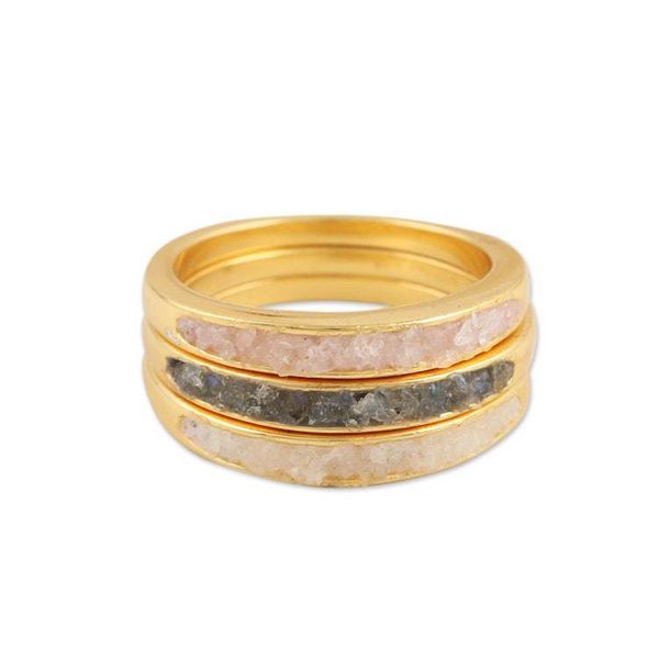 Alternate image for Set of 3 18k Gold-Plated Gemstone Stacking Rings from India Alluring Trio