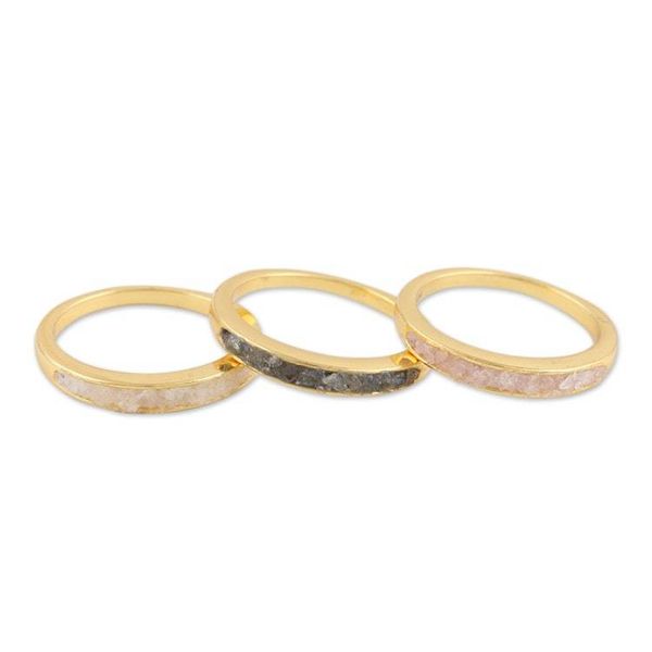 Alternate image for Set of 3 18k Gold-Plated Gemstone Stacking Rings from India Alluring Trio