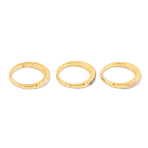 Alternate image for Set of 3 18k Gold-Plated Gemstone Stacking Rings from India Alluring Trio