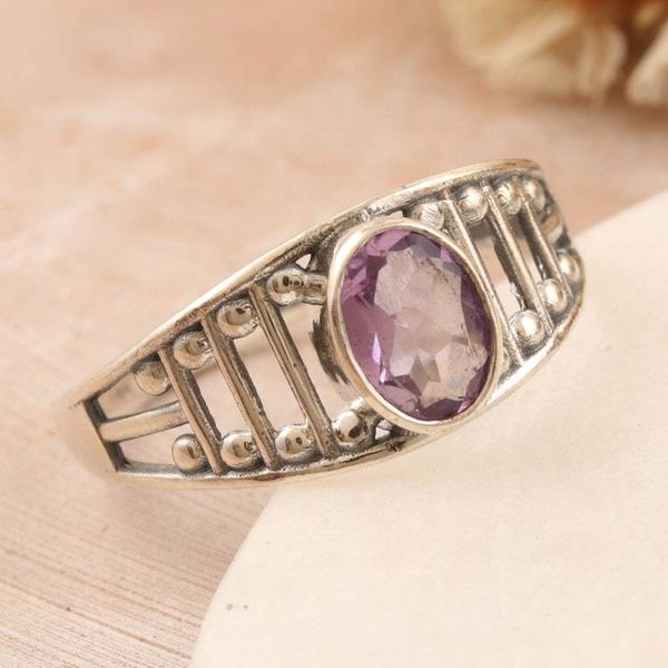 Alternate image for Sterling Silver Single Stone Ring with 1-Carat Amethyst Gem Wise Dazzle