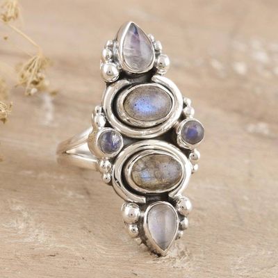 Alternate image for Rainbow Moonstone and Labradorite Cocktail Ring Meet Cute