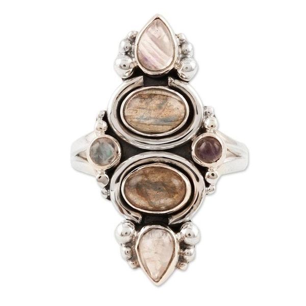 Alternate image for Rainbow Moonstone and Labradorite Cocktail Ring Meet Cute