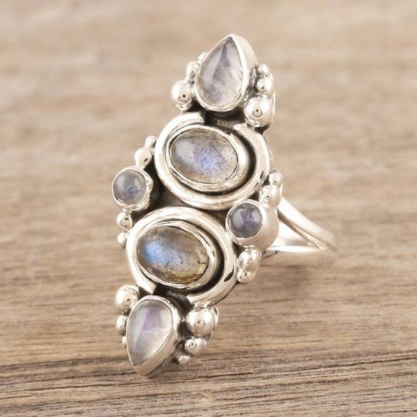 Alternate image for Rainbow Moonstone and Labradorite Cocktail Ring Meet Cute