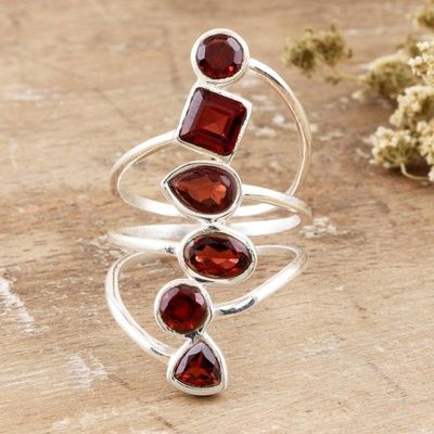 Alternate image for Sterling Silver and Garnet Cocktail Ring Math Class