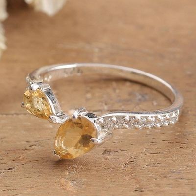 Alternate image for Polished Pear Citrine Sterling Silver Birthstone Pave Ring Joyous Constellation