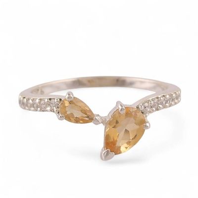 Alternate image for Polished Pear Citrine Sterling Silver Birthstone Pave Ring Joyous Constellation