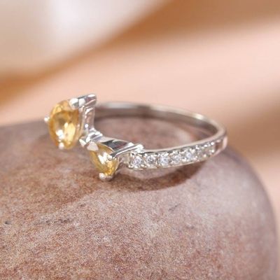 Alternate image for Polished Pear Citrine Sterling Silver Birthstone Pave Ring Joyous Constellation