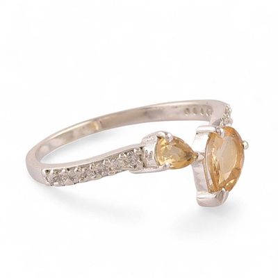 Alternate image for Polished Pear Citrine Sterling Silver Birthstone Pave Ring Joyous Constellation