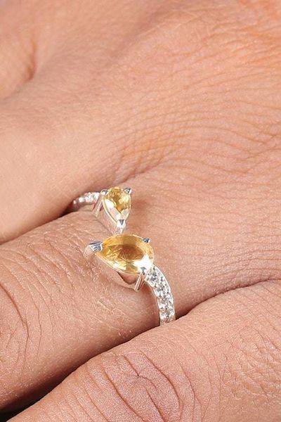 Alternate image for Polished Pear Citrine Sterling Silver Birthstone Pave Ring Joyous Constellation