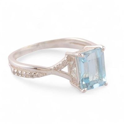 Alternate image for Rectangular Blue Topaz Cubic Zirconia Silver Cocktail Ring Azure Sophistication