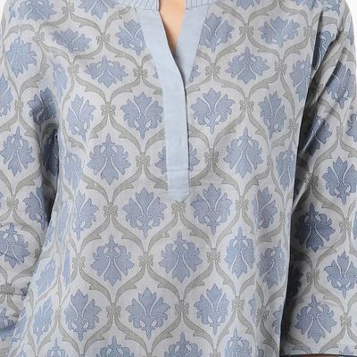 Alternate image for Printed Cotton Tunic in Ash from India Royal Ash Grey