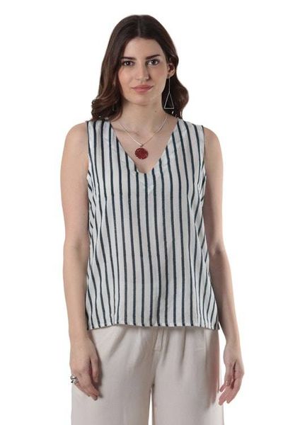 Alternate image for Hand Crafted Striped Viscose Sleeveless Blouse Striped and Saucy