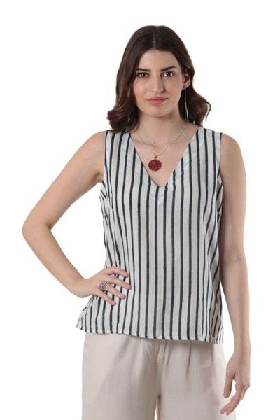 Alternate image for Hand Crafted Striped Viscose Sleeveless Blouse Striped and Saucy